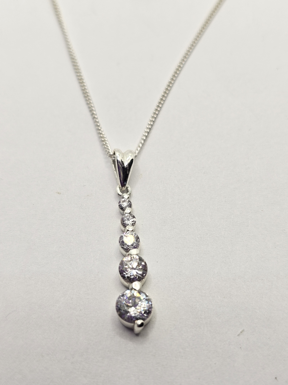 Sterling Silver Cubic Zirconia Journey Pendant With Chain.